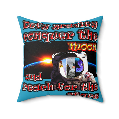 defy conquer reach - Spun Polyester Square Pillow - (turquoise)