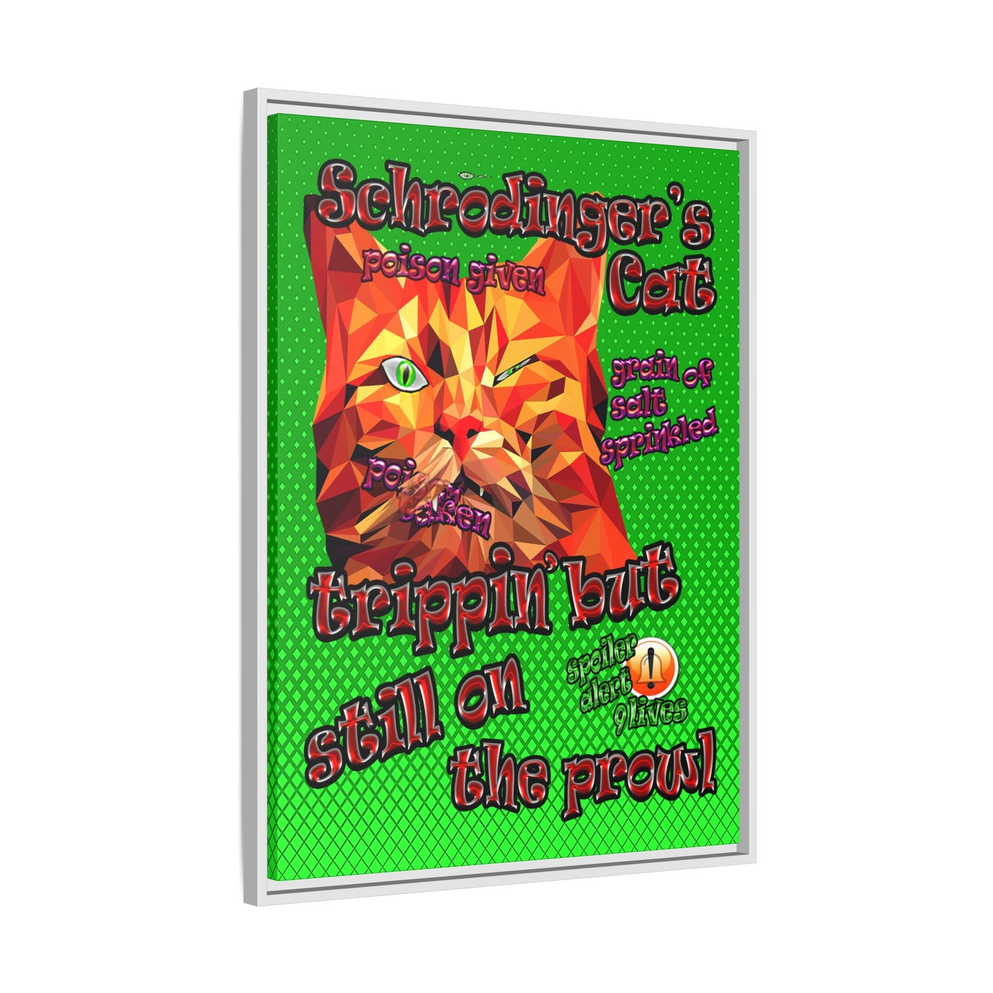schrodinger's cat - framed canvas art (logo green)