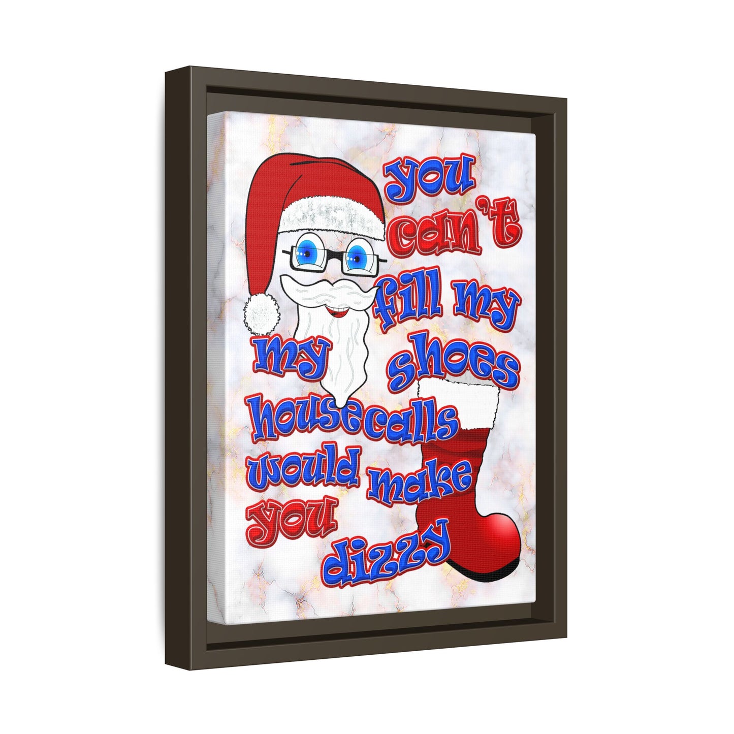 santa's shoes - framed canvas art (white marble)