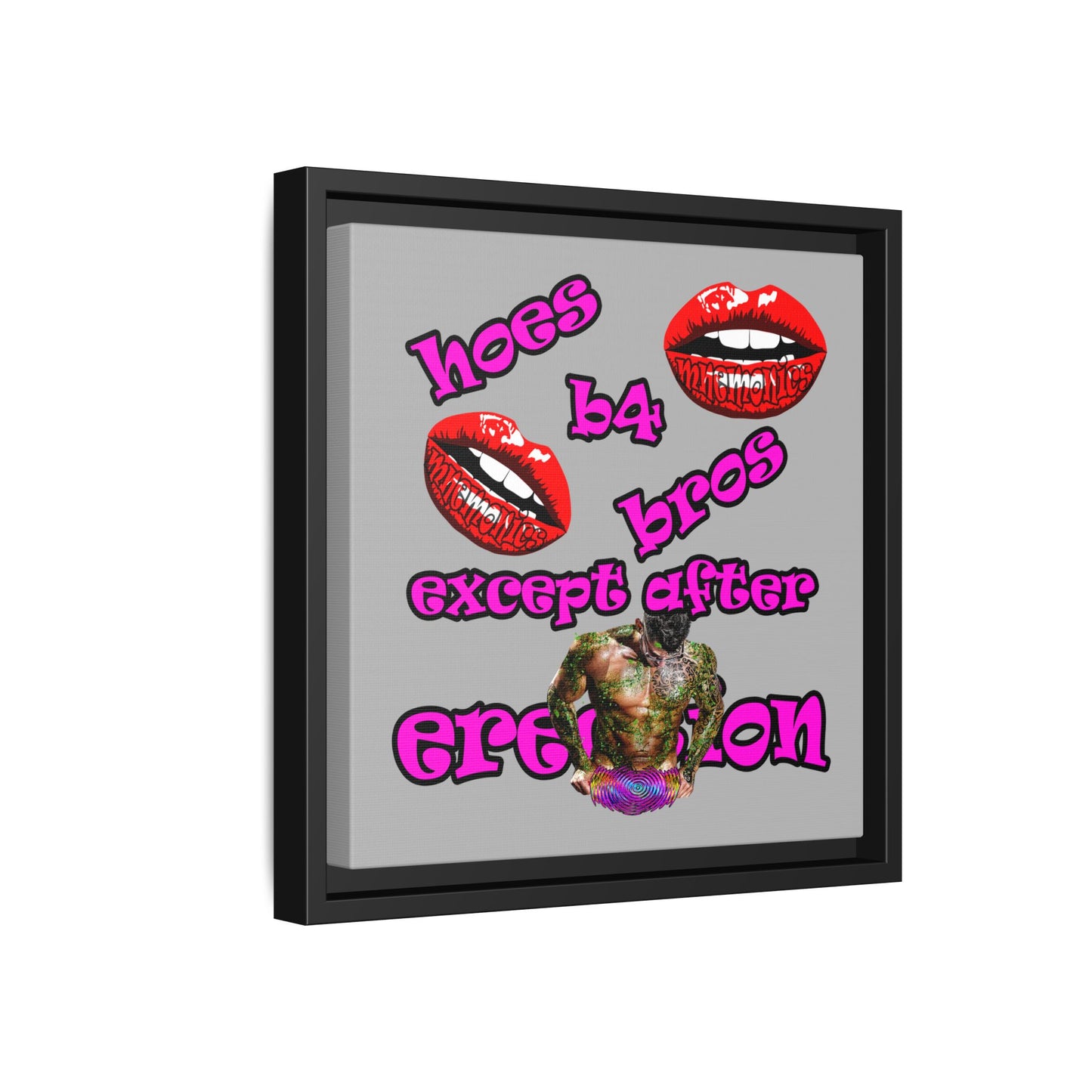 hoes b4 bros - framed canvas art (light grey)
