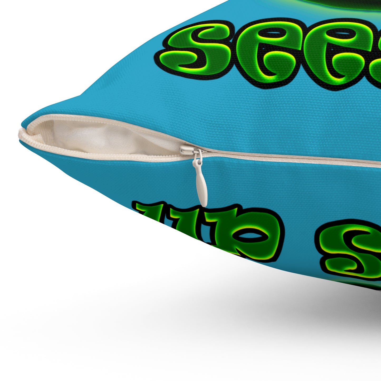 green monster - Spun Polyester Square Pillow - (turquoise)