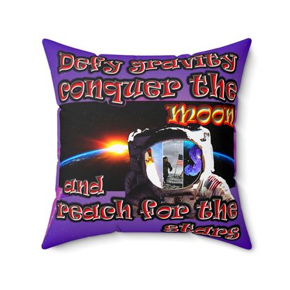 defy conquer reach - Spun Polyester Square Pillow - (purple-pink wave)