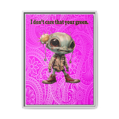 I don't care that your green - framed canvas art (pink swirl)