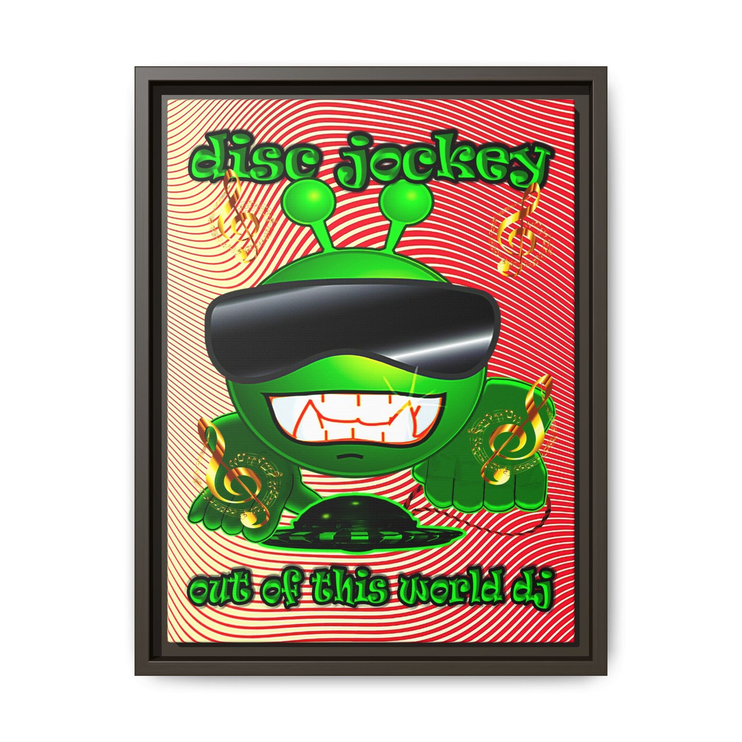 disc jockey - framed canvas art (yellow-orange wave)