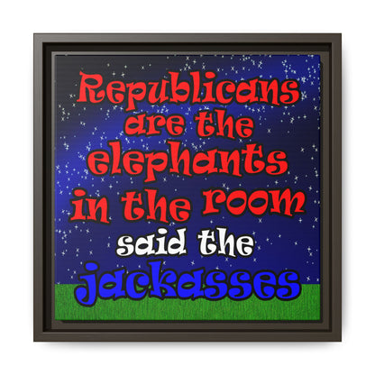 donkeys and elephants - framed canvas art ('snoops' background)