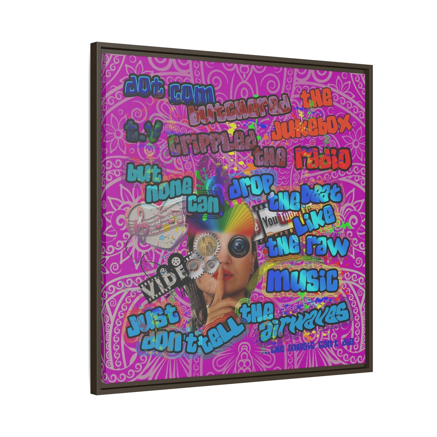 drop the beat - framed canvas art (pink swirl)