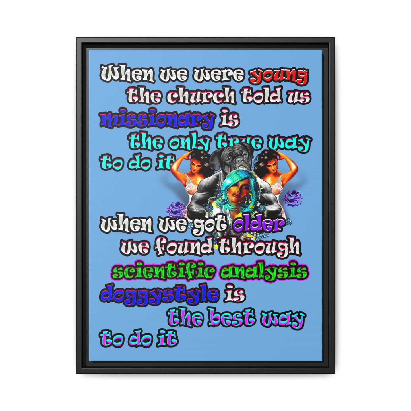 doggystyle - framed canvas art (light blue)