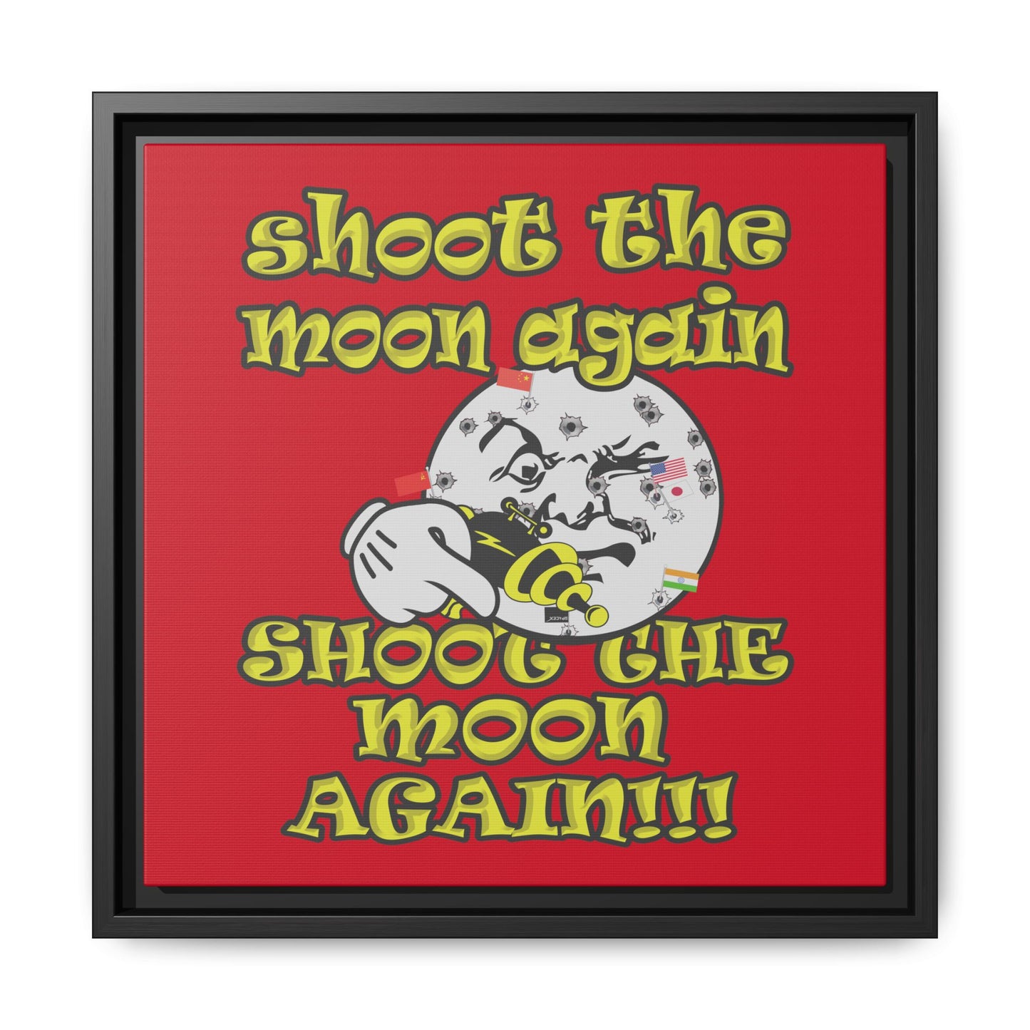 shoot the moon again - framed canvas art (dark red)