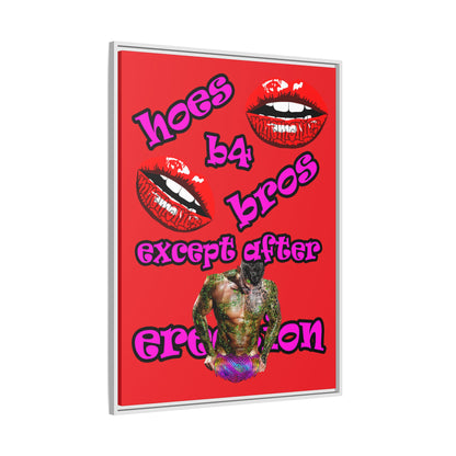 hoes b4 bros - framed canvas art (red)