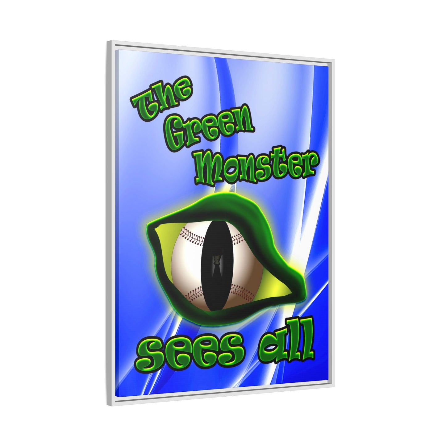 green monster - framed canvas art (blue-white wave)