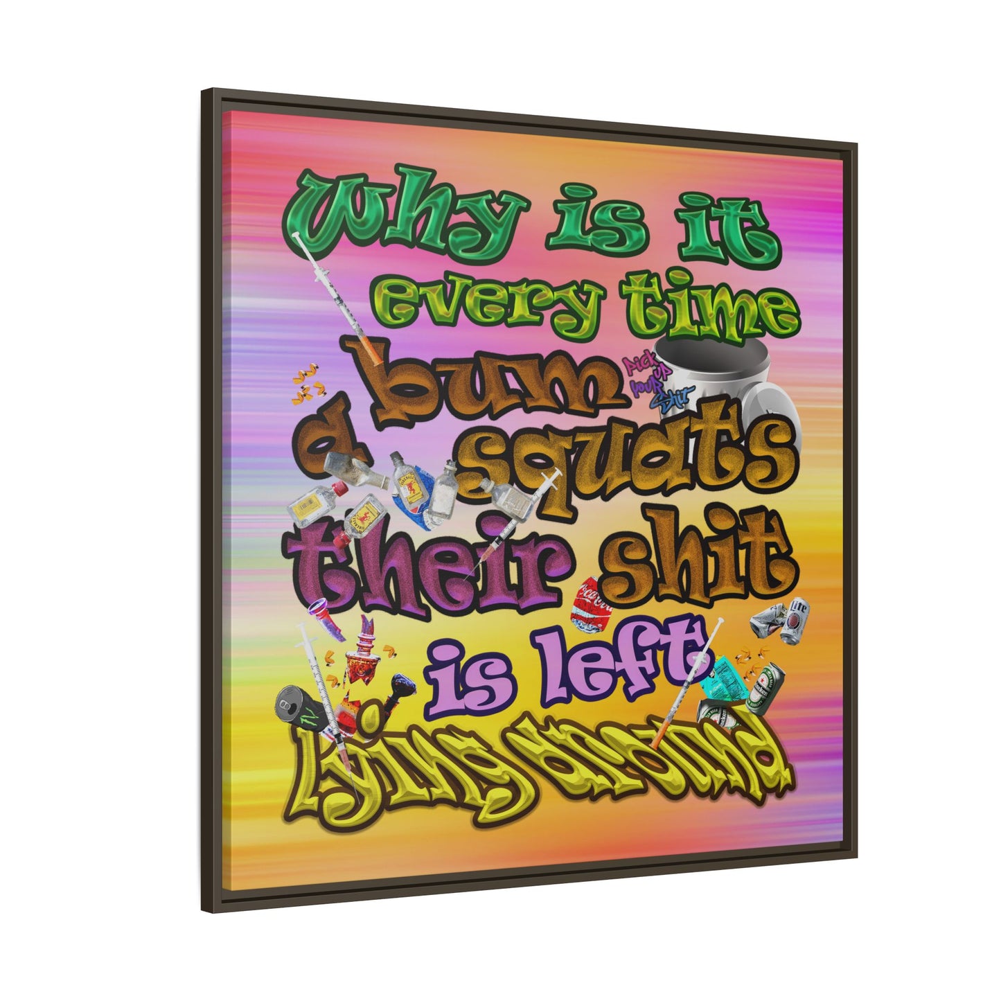 the bum's shit - framed canvas art (color blur)