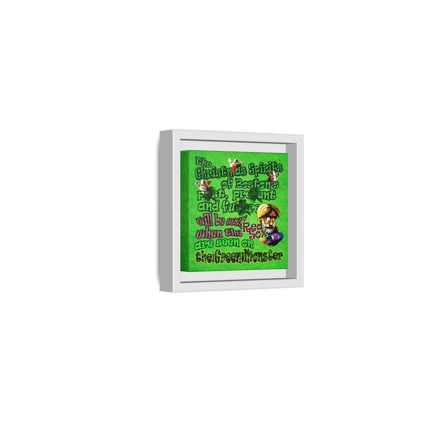 christmas spirits of boston - framed canvas art (green turf)