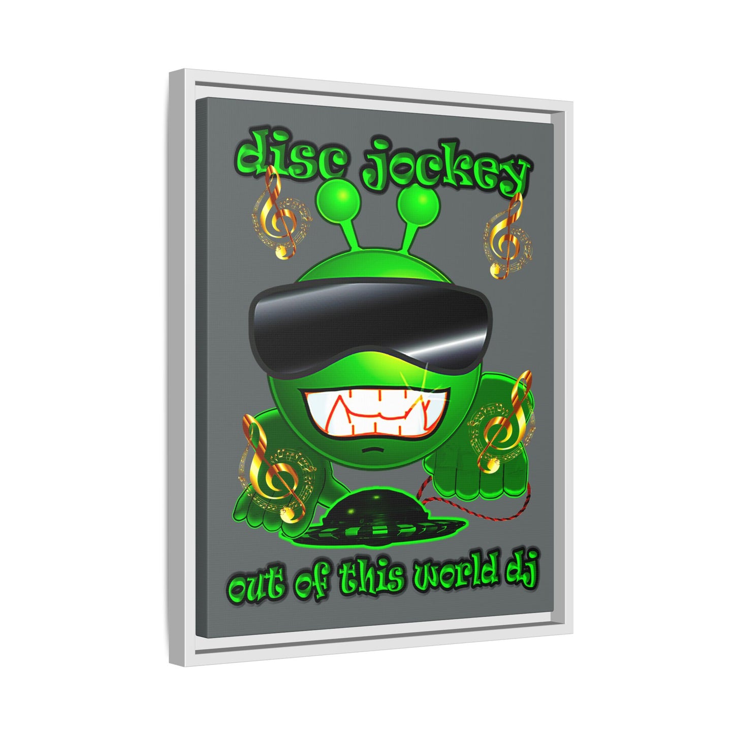 disc jockey - framed canvas art (dark grey)