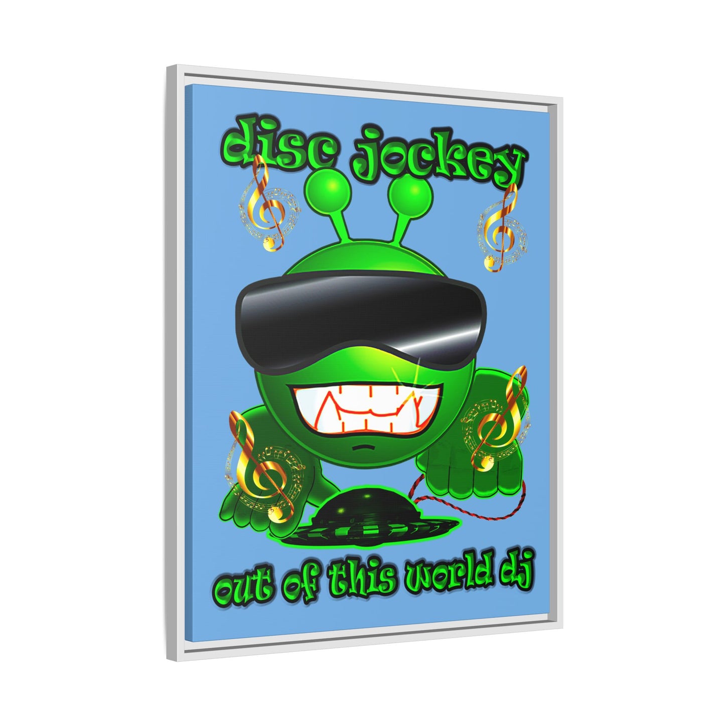 disc jockey - framed canvas art (light blue)