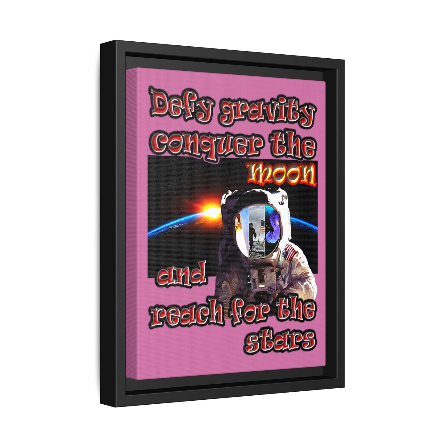 defy conquer reach - framed canvas art (light pink)