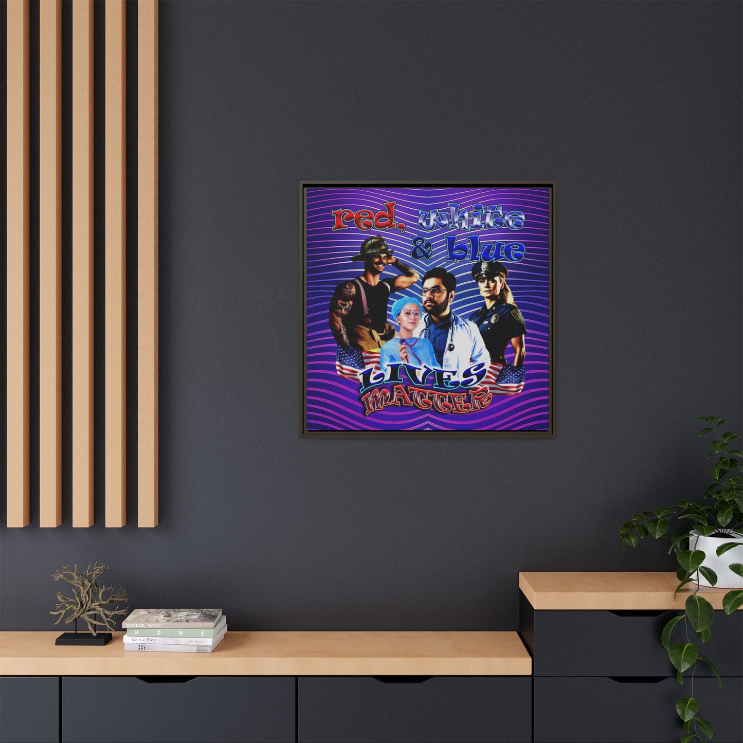 rw&b lives matter - framed canvas art (purple wave)