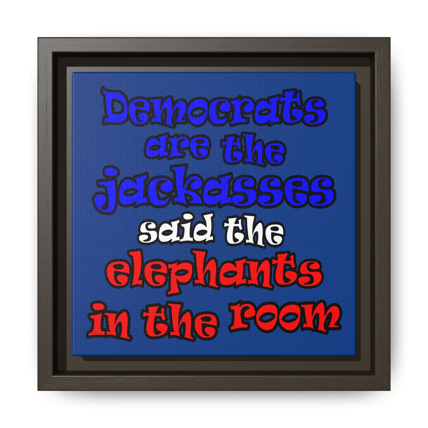 donkeys and elephants - framed canvas art (dark blue)