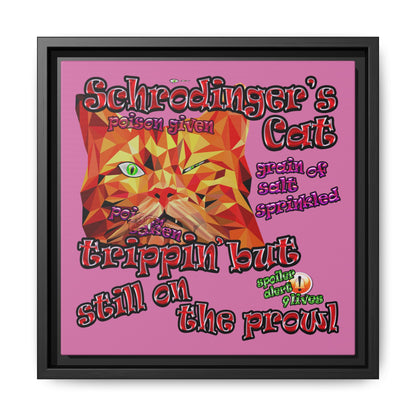 schrodinger's cat - framed canvas art (light pink)