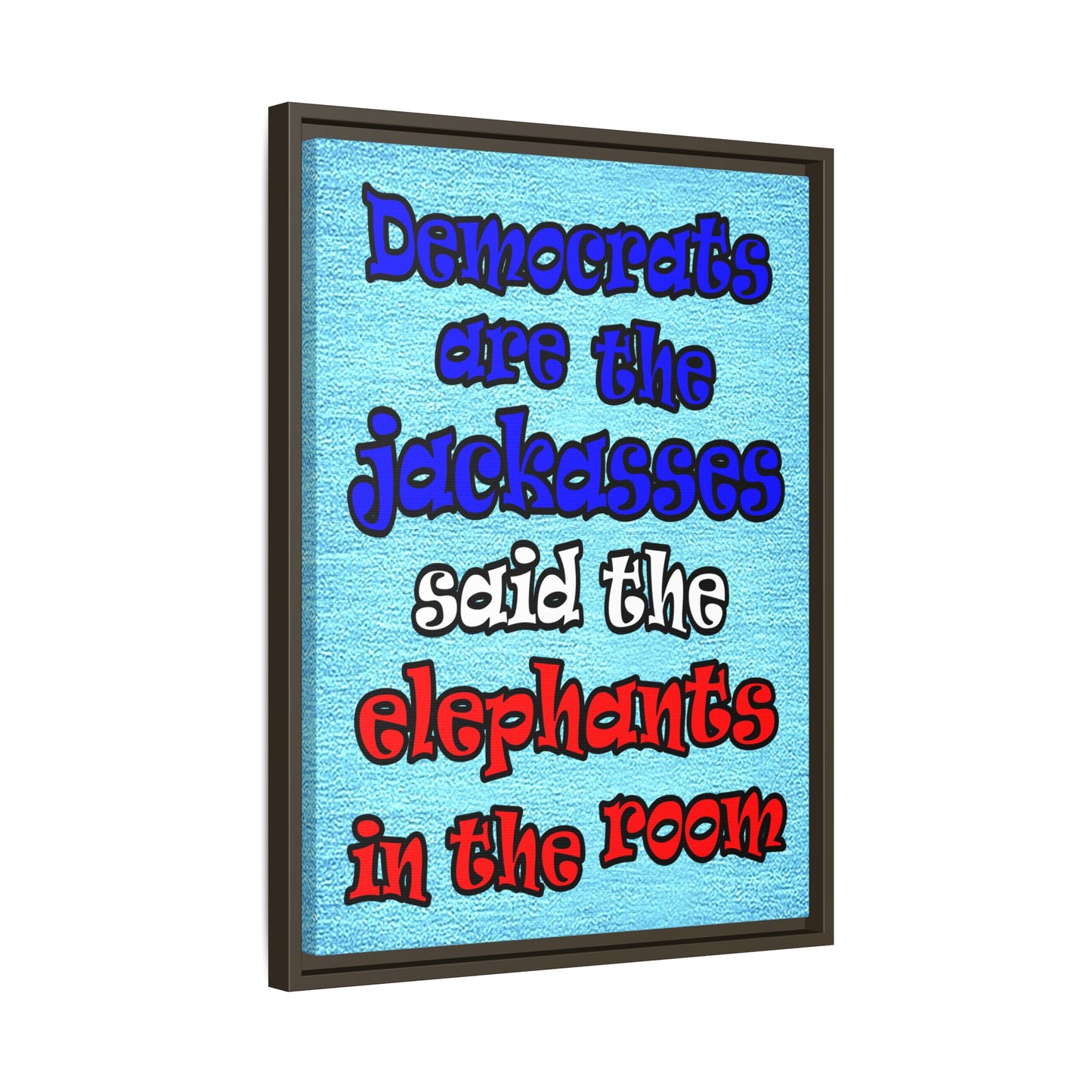 donkeys and elephants - framed canvas art (faded blue)