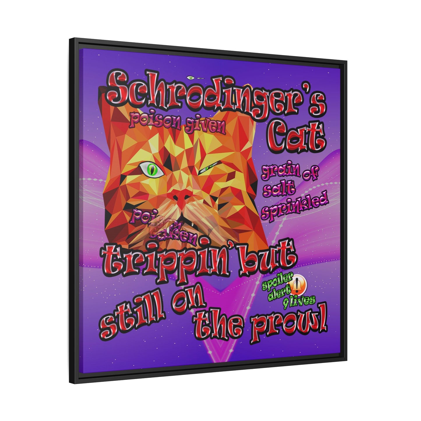 schrodinger's cat - framed canvas art (purple-pink wave)