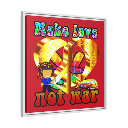 love peace - framed canvas art (dark red)