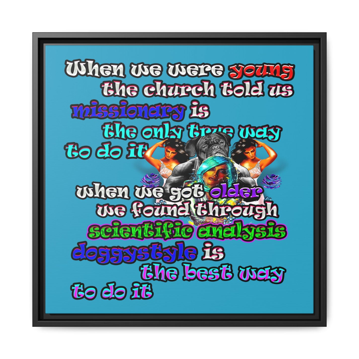 doggystyle - framed canvas art (turquoise)