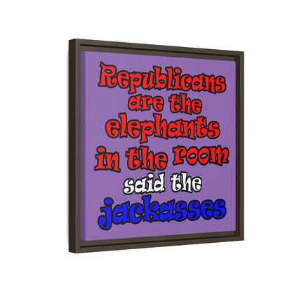 donkeys and elephants - framed canvas art (light purple)
