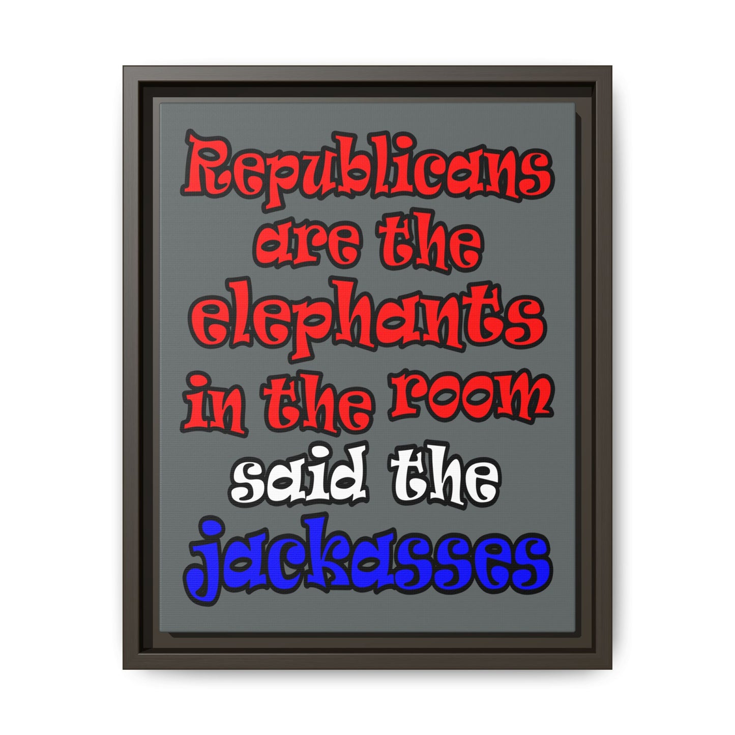 donkeys and elephants - framed canvas art (dark grey)
