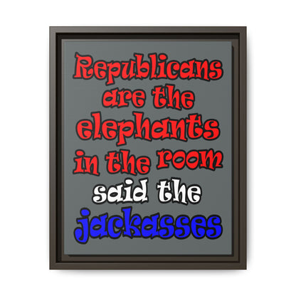 donkeys and elephants - framed canvas art (dark grey)
