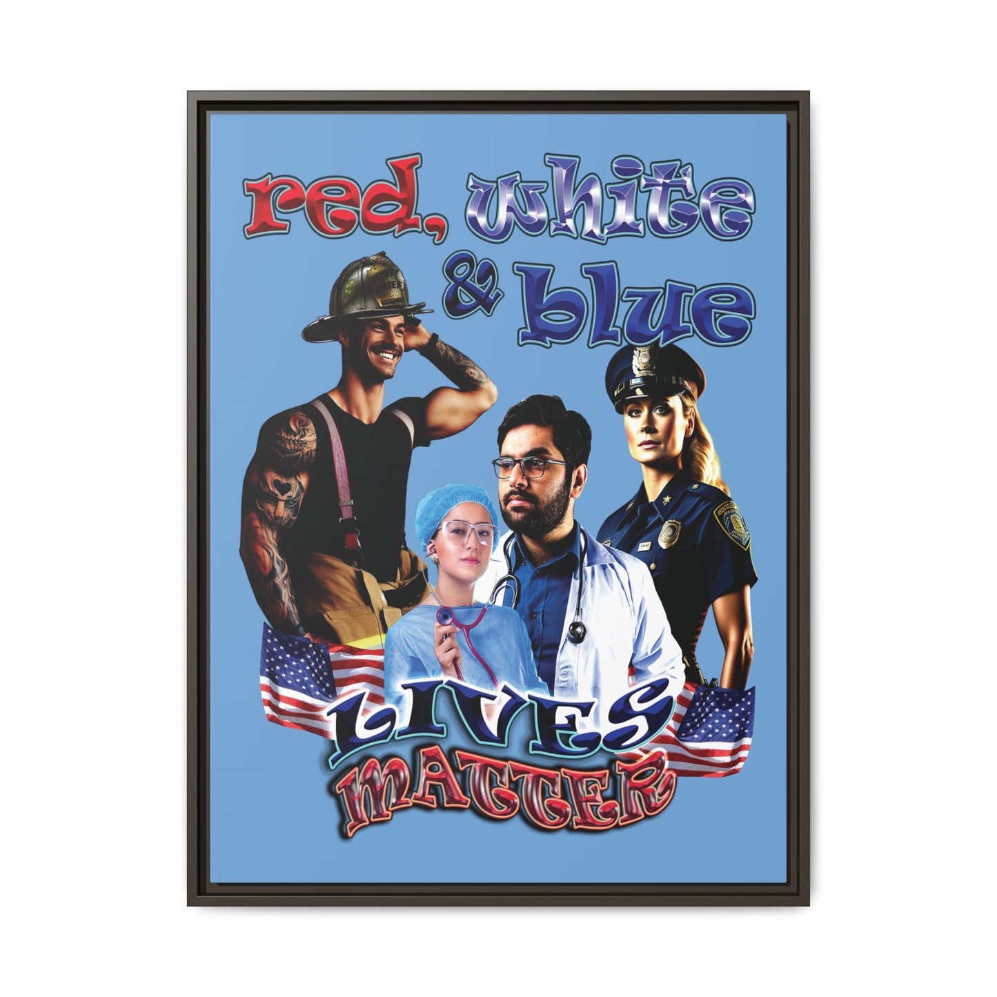 rw&b lives matter - framed canvas art (light blue)