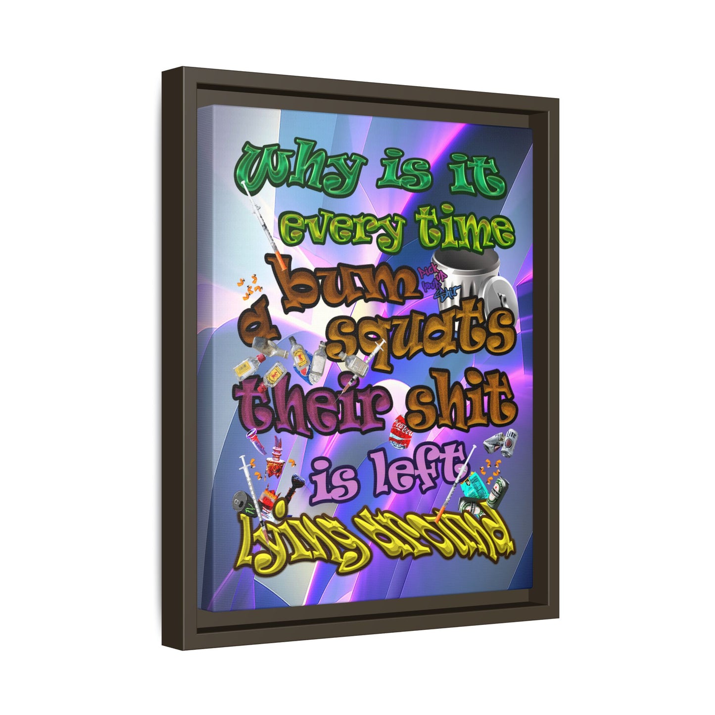 the bum's shit - framed canvas art (grey-pink wave)