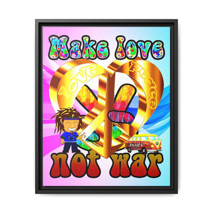 love peace - framed canvas art (light blue-pink wave)