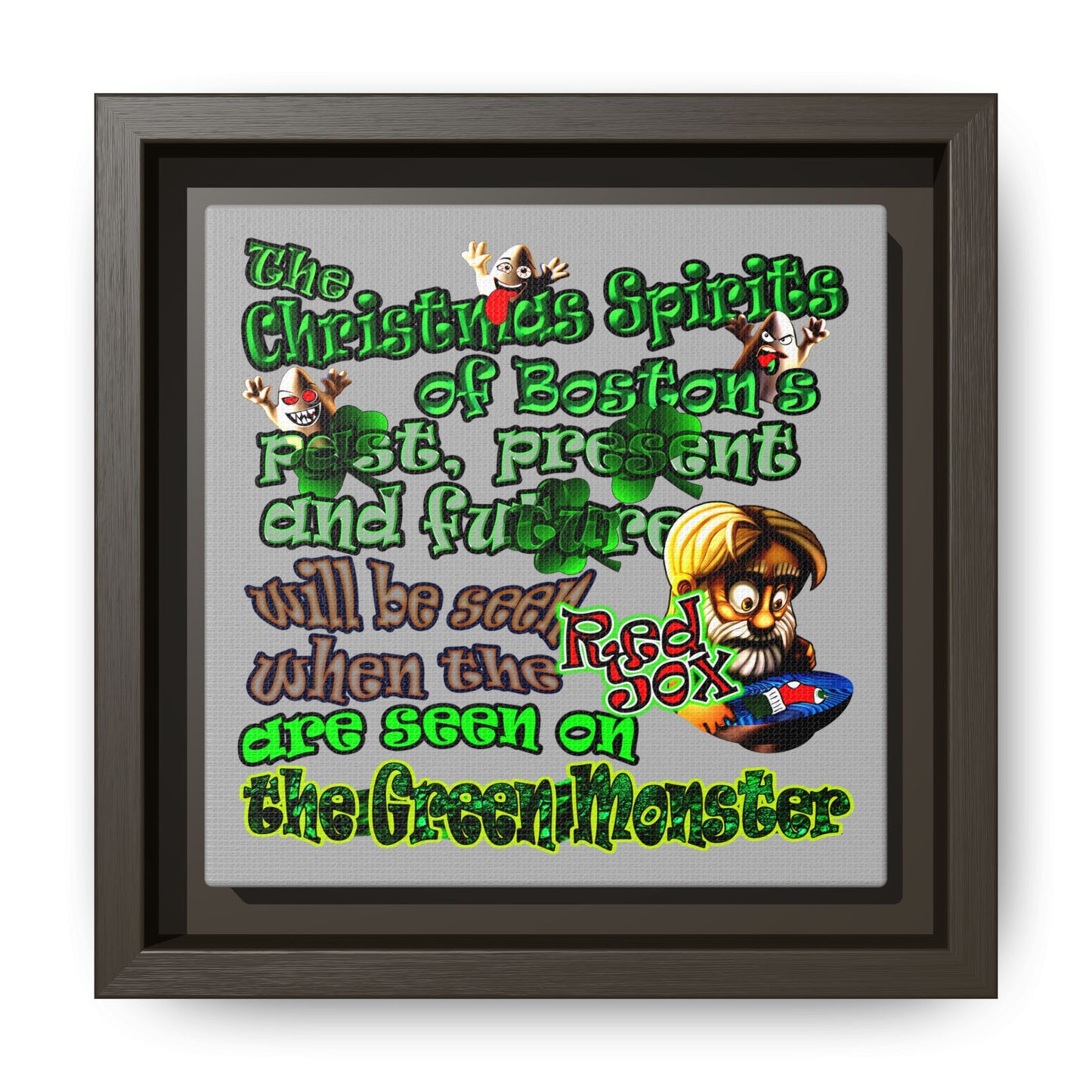 christmas spirits of boston - framed canvas art (light grey)