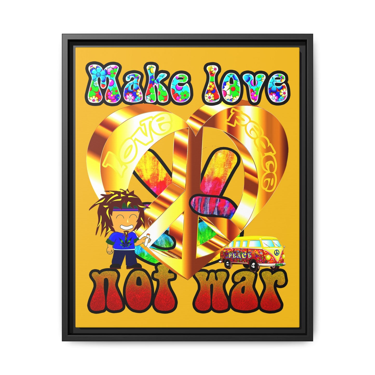 love peace - framed canvas art (yellow)