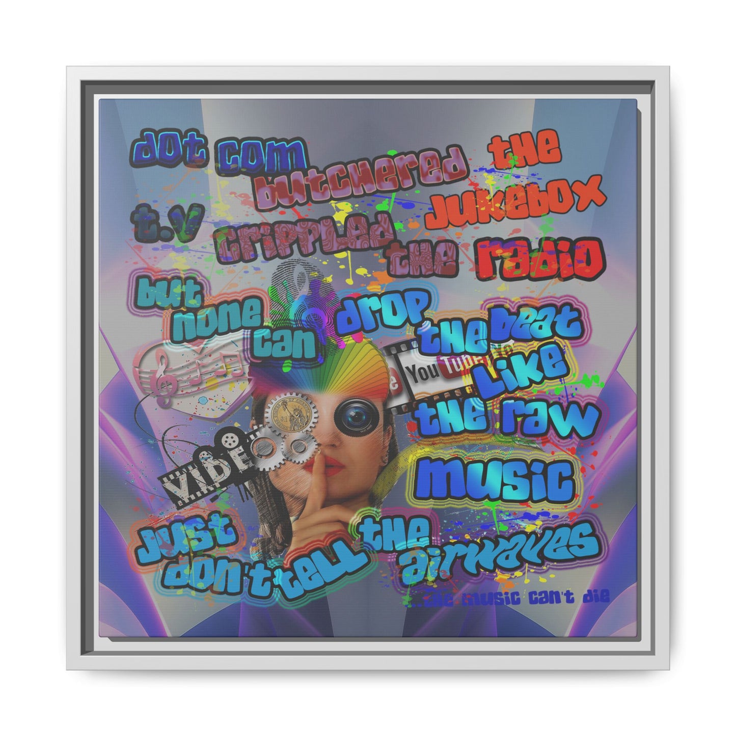 drop the beat - framed canvas art (grey-pink wave)