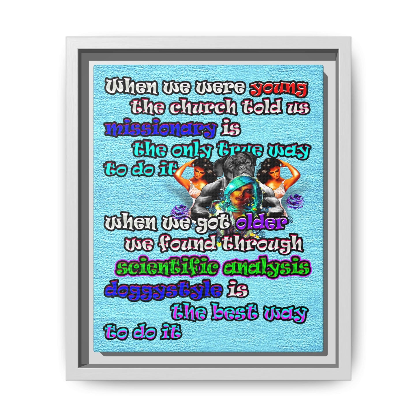 doggystyle - framed canvas art (faded blue)
