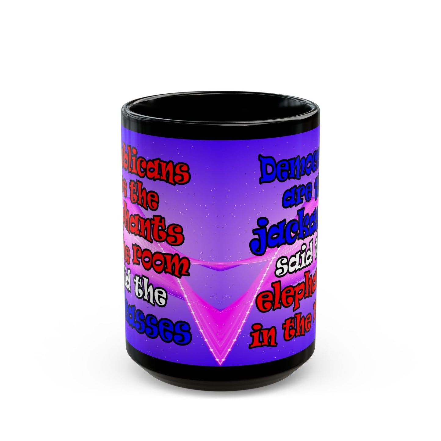 donkeys and elephants - Black Mug (purple-pink wave)