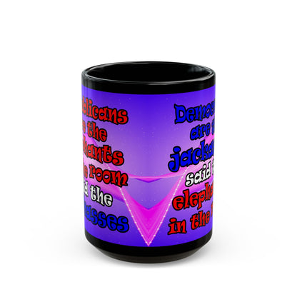 donkeys and elephants - Black Mug (purple-pink wave)