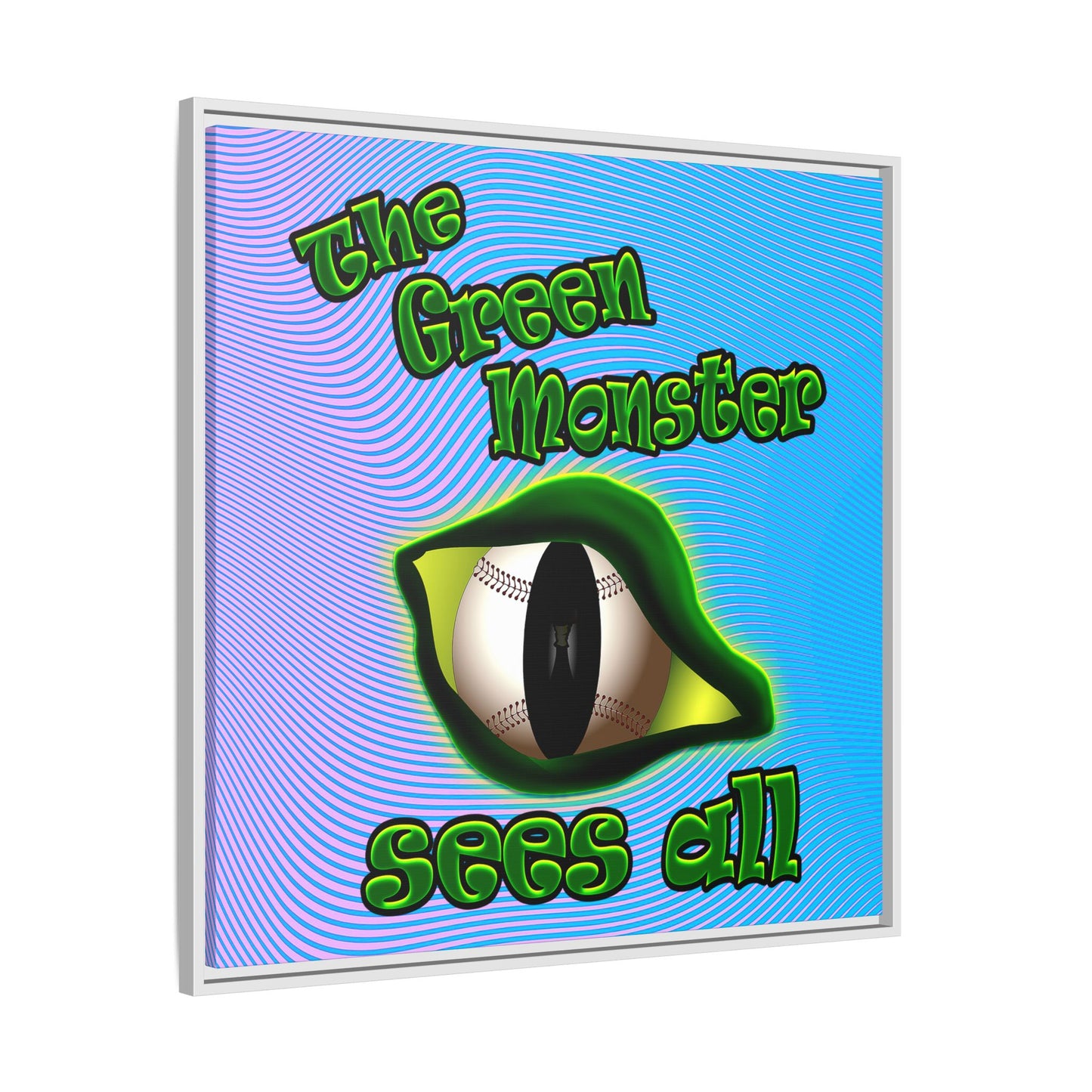 green monster - framed canvas art (light blue-purple wave)