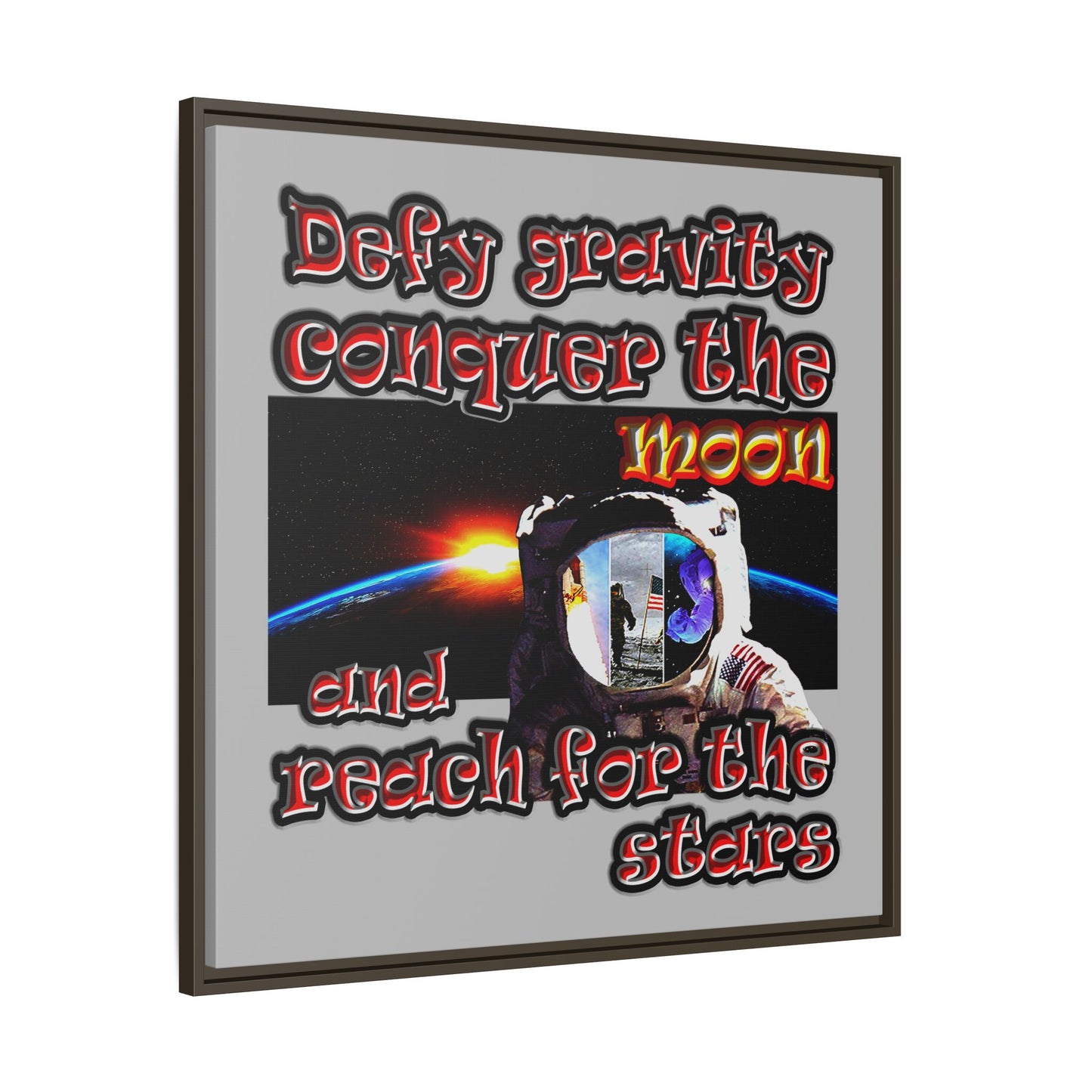 defy conquer reach - framed canvas art (light grey)