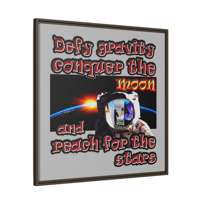 defy conquer reach - framed canvas art (light grey)