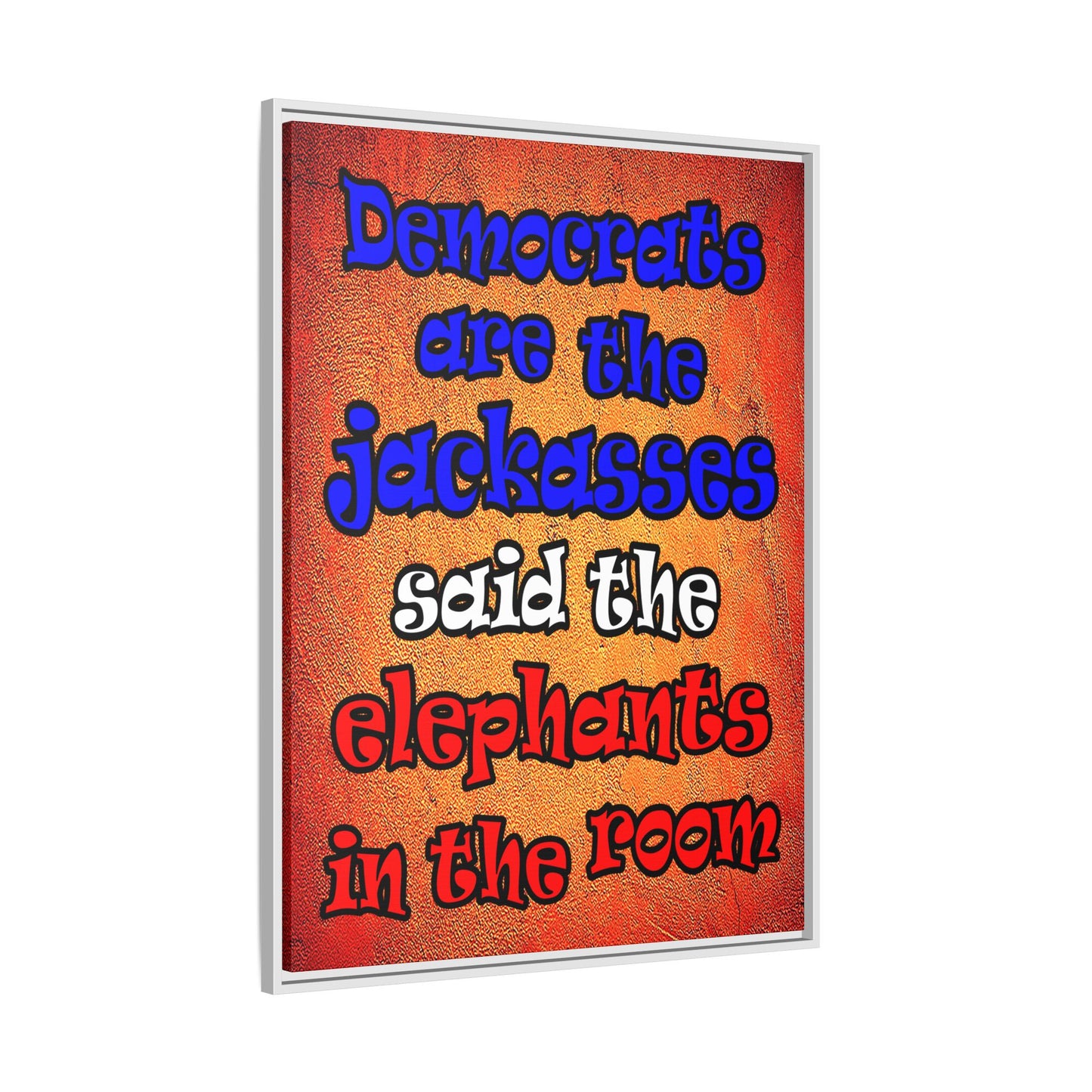 donkeys and elephants - framed canvas art (burnt orange)