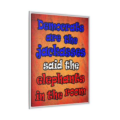 donkeys and elephants - framed canvas art (burnt orange)