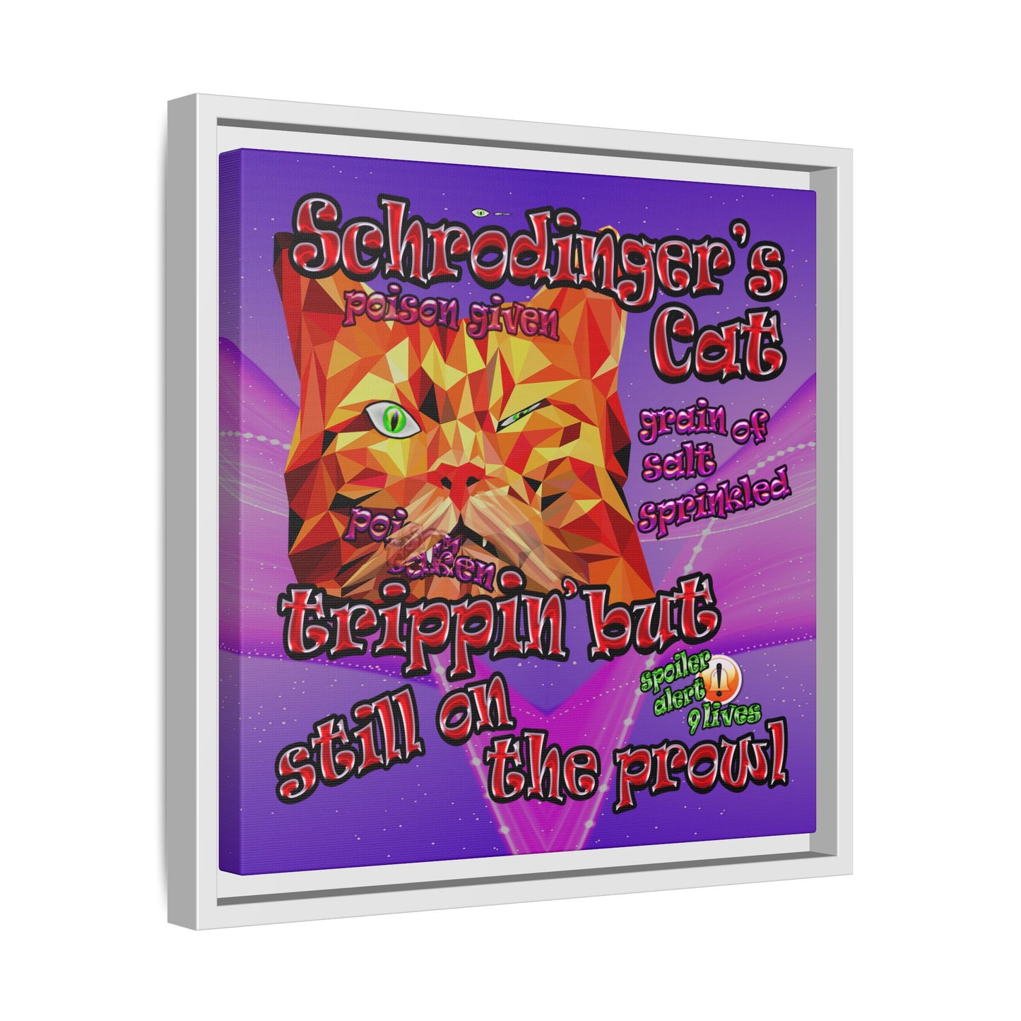 schrodinger's cat - framed canvas art (purple-pink wave)