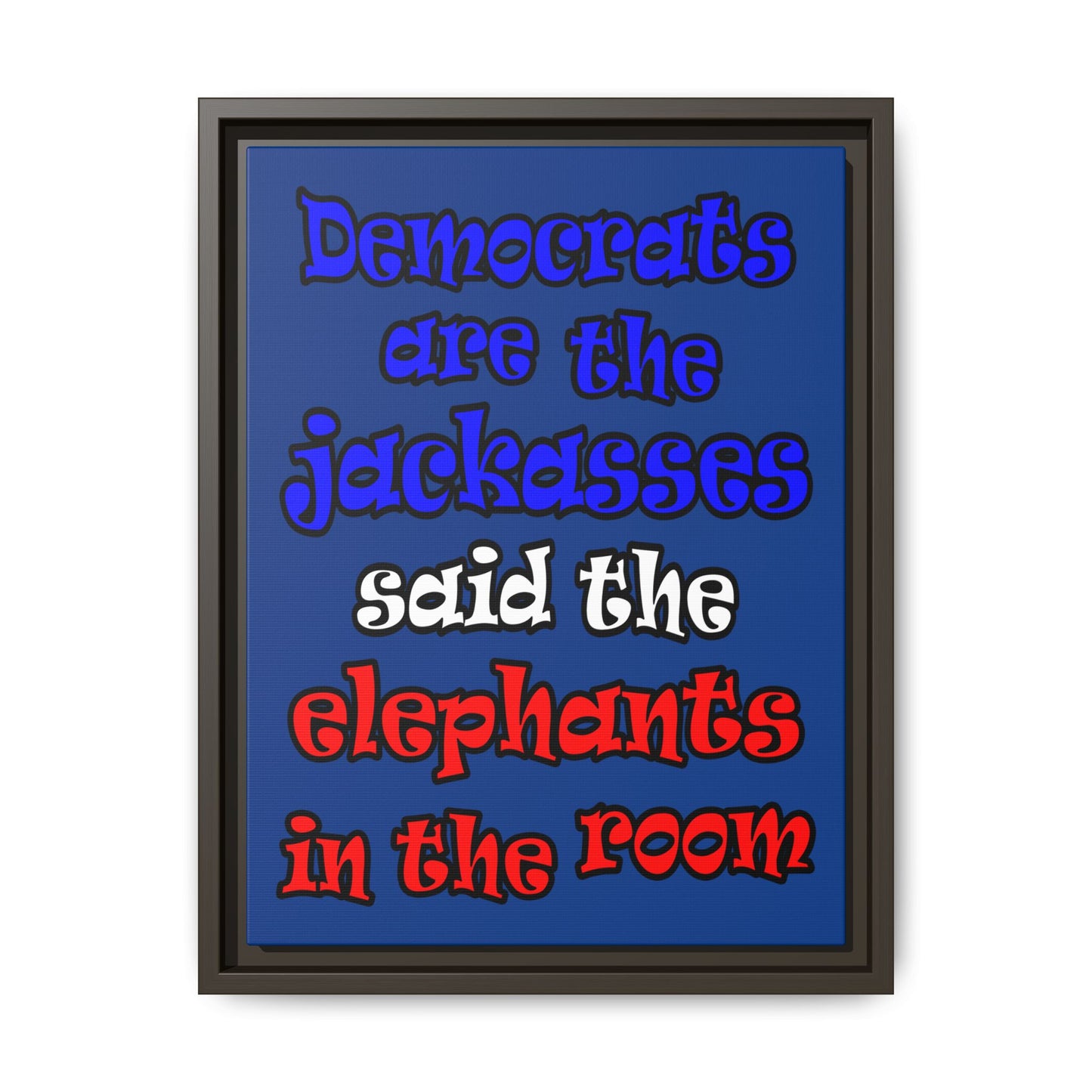 donkeys and elephants - framed canvas art (dark blue)