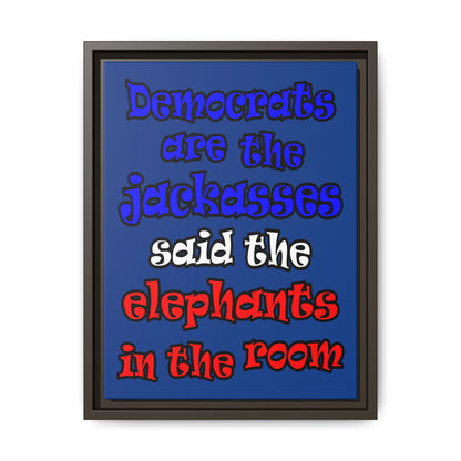 donkeys and elephants - framed canvas art (dark blue)