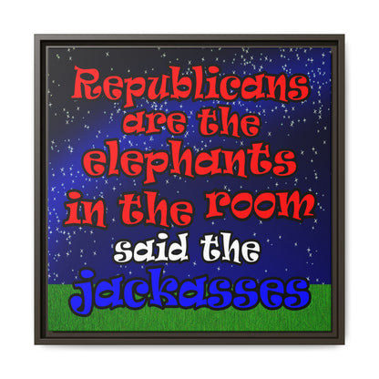 donkeys and elephants - framed canvas art ('snoops' background)