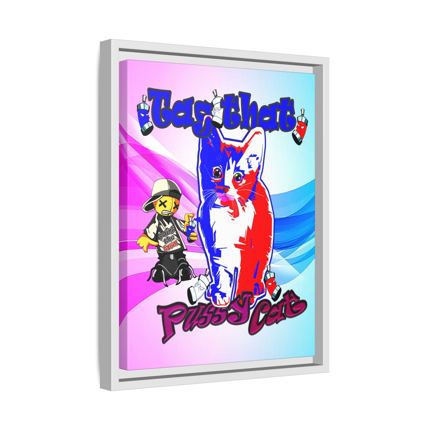 tag that - framed canvas art (light blue-pink wave)