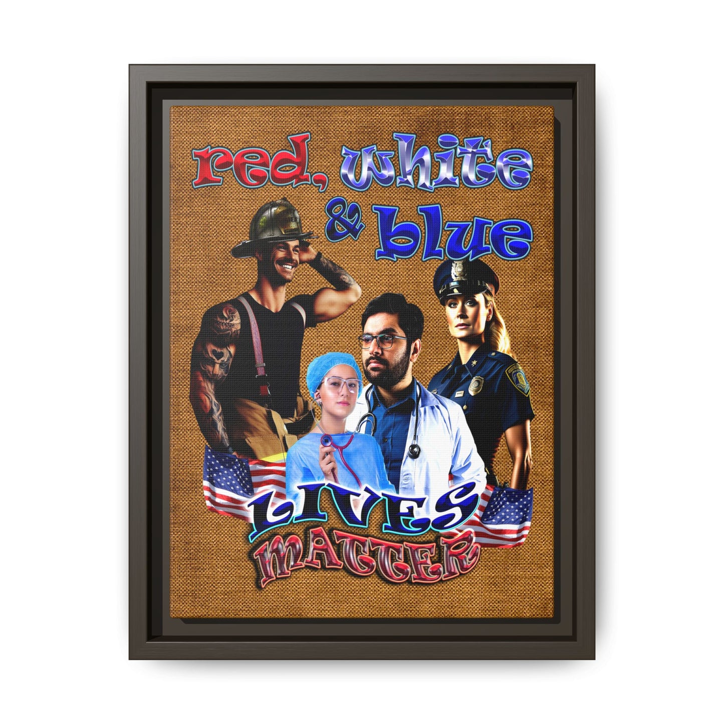 rw&b lives matter - framed canvas art (brown papyrus)