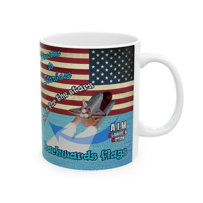 shoot for the stars - White Mug (faded blue)